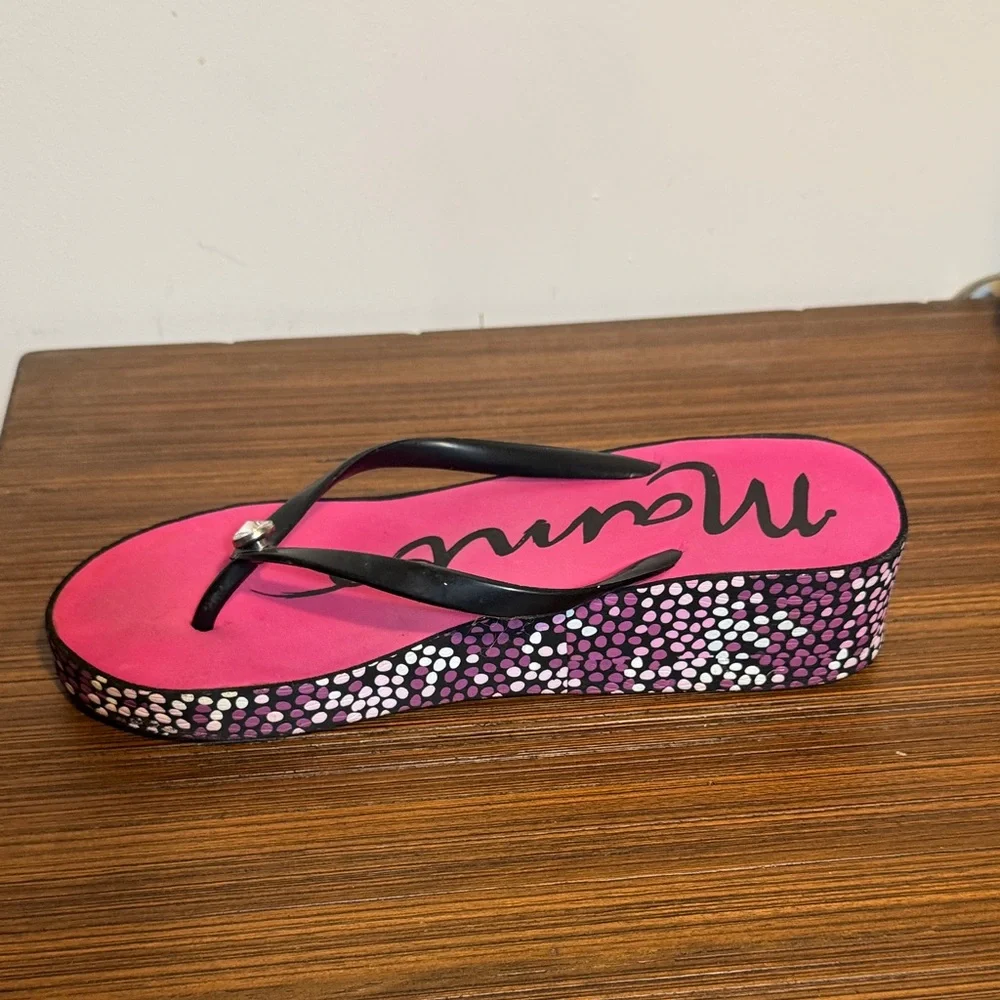 Mambo Pink Platform Flip Flop Sandals with Rhinestone Accent - Picture 8 of 10